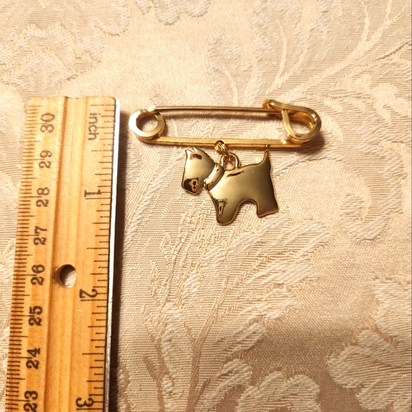 Vintage Scottish Terrier Gold Tone Safety Pin Charm Brooch - Picture 3 of 5